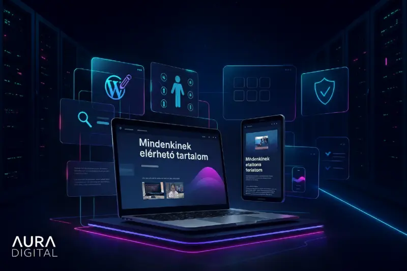 Akadálymentes webes felületet jelző ikonok és tiszta tipográfia